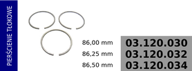 Pierścienie tłokowe kompresora 86,00 mm