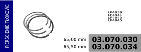 Pierścienie tłokowe kompresora 65,00 mm