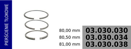 Pierścienie tłokowe kompresora 80,00 mm