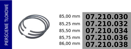Pierścienie tłokowe kompresora 85,00 mm