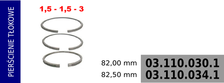 Pierścienie tłokowe kompresora 82,00 mm