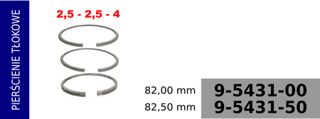 Pierścienie tłokowe kompresora 82,00 mm